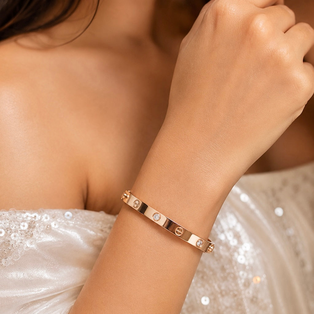 Rose Gold Anti Tarnish Bracelet for Women | Premium Crystal Studded Bracelet