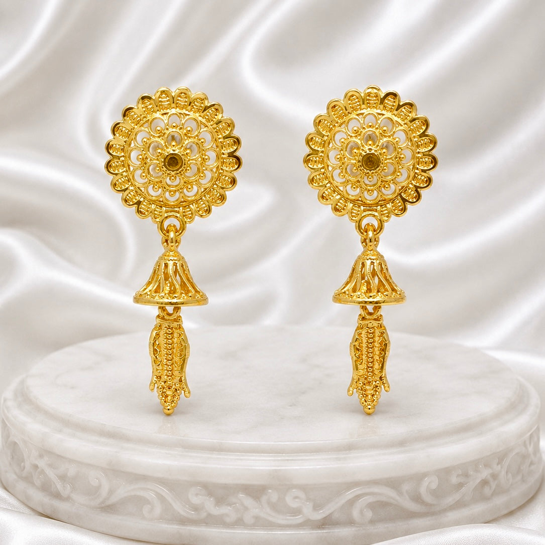 Peacock Spiral Motif Pendant Necklace Set | Micro Gold Plated Handcrafted Jewellery with Earrings