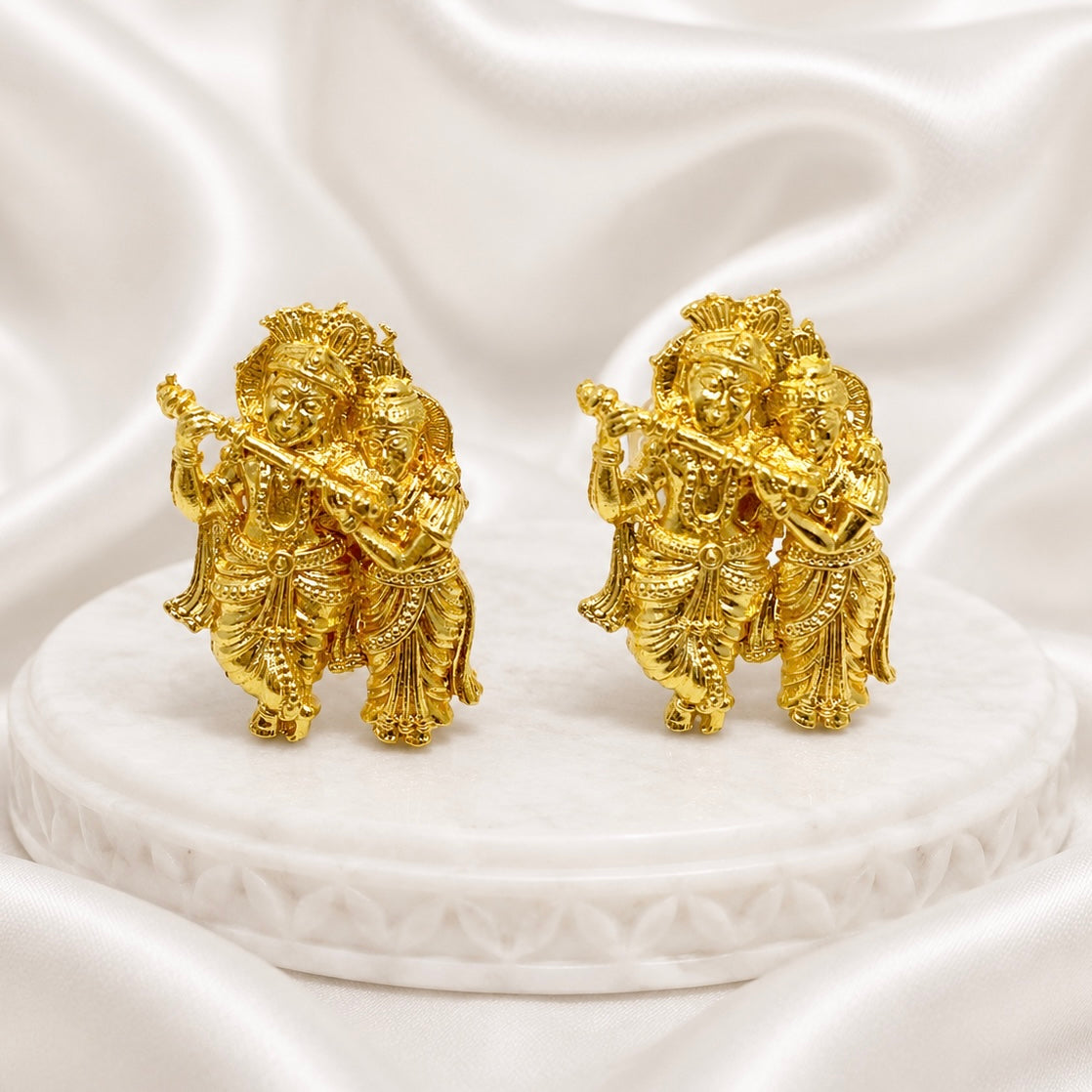 Radha Krishna Temple Tie Chain Necklace Set | Micro Gold Plated Divine Traditional Jewellery