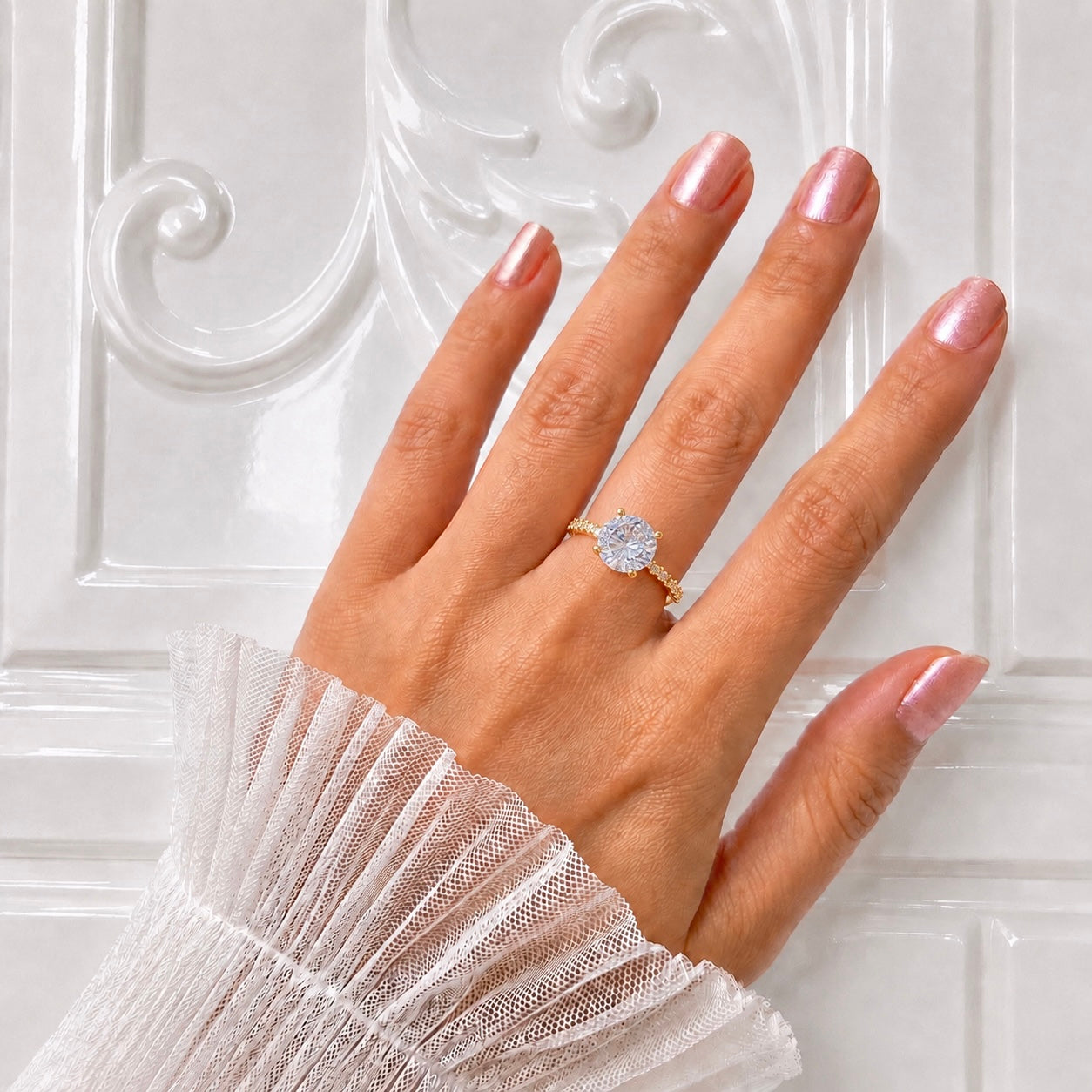 18K Gold Plated Solitaire AD Stone Ring | Anti Tarnish Adjustable Statement Ring
