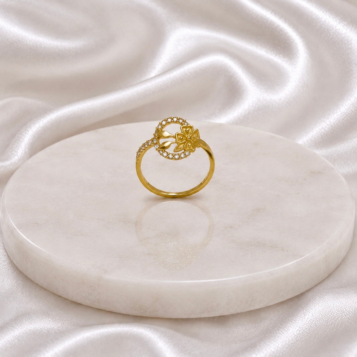 Elegant Micro Gold-Plated Floral AD Ring | Handmade Crystal Cut Daily Wear Ring