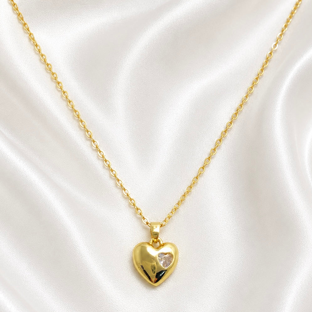 18K Gold Plated Heart Pendant Necklace with AD Stone | Anti Tarnish Minimal Gold Necklace