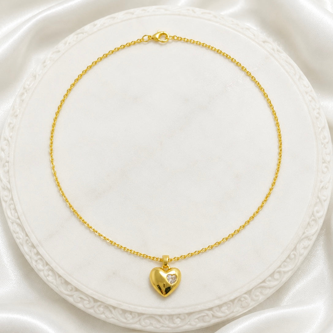 18K Gold Plated Heart Pendant Necklace with AD Stone | Anti Tarnish Minimal Gold Necklace