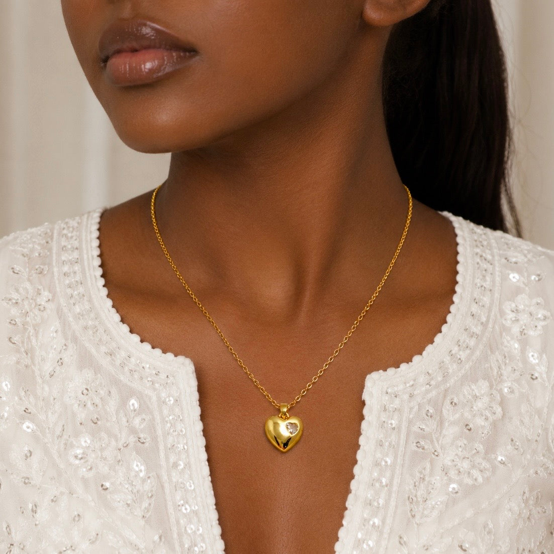 18K Gold Plated Heart Pendant Necklace with AD Stone | Anti Tarnish Minimal Gold Necklace