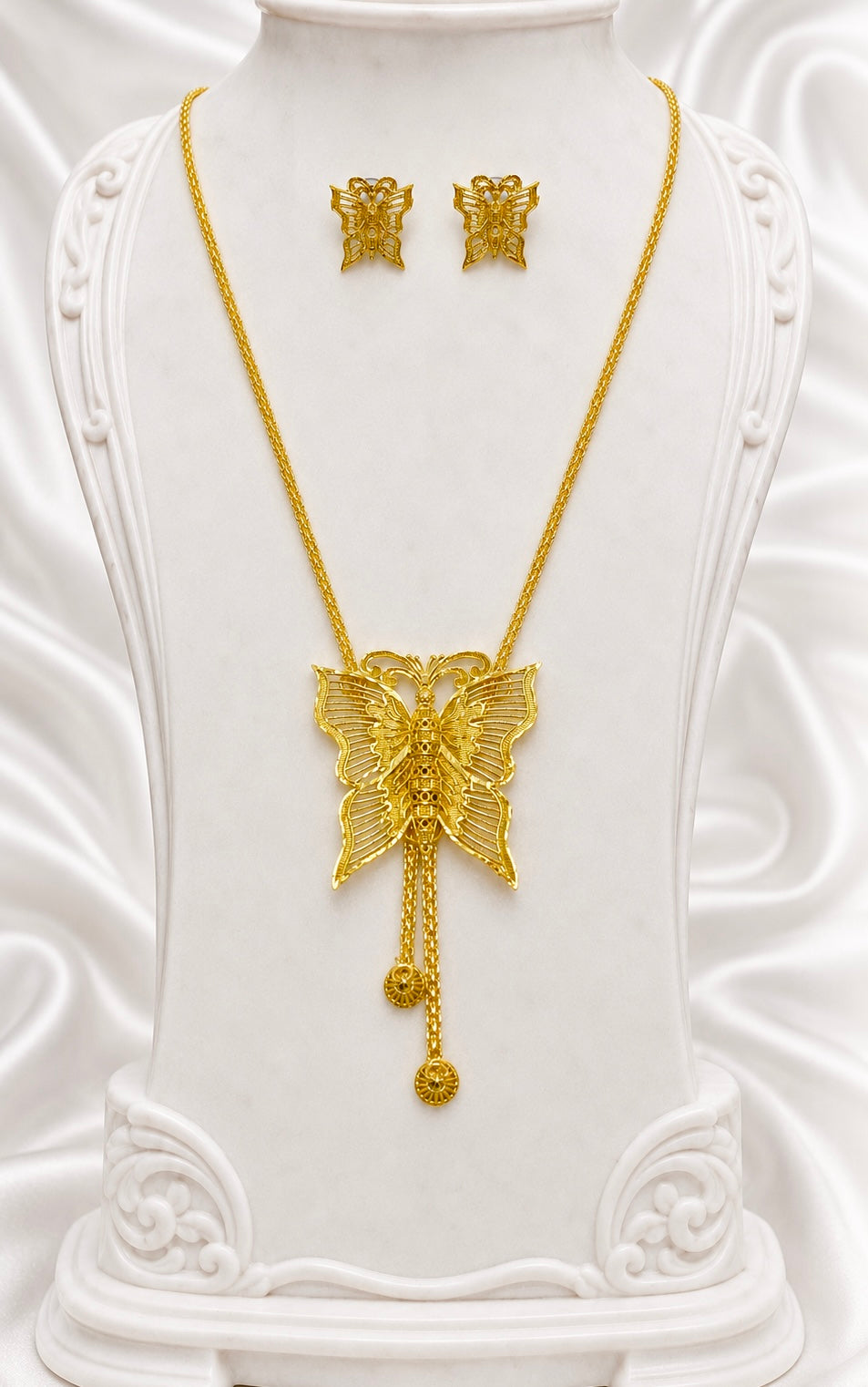 Luxury Butterfly Temple Long Tie Chain Necklace Set | Premium Micro Gold Plated Handcrafted Jewellery