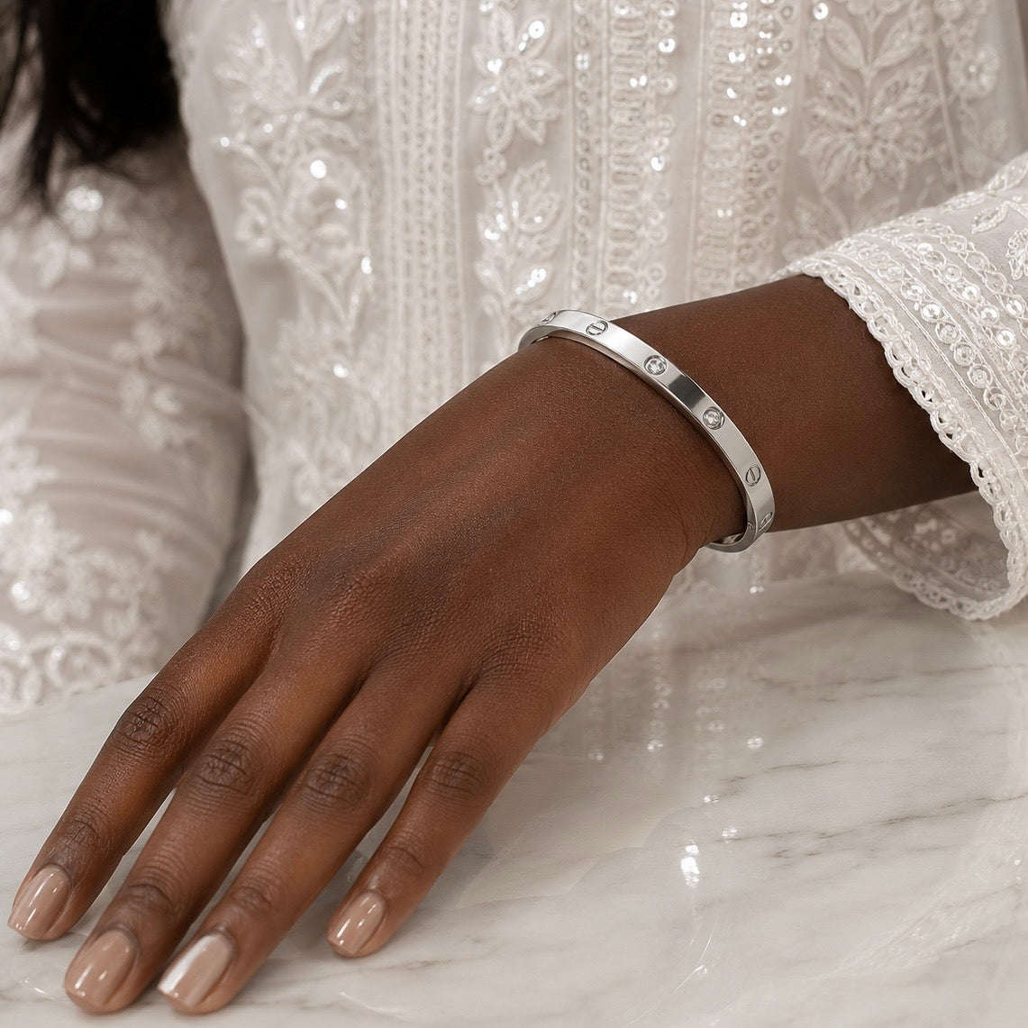 Silver Plated Anti Tarnish Bracelet | Premium Crystal AD Studded Bracelet