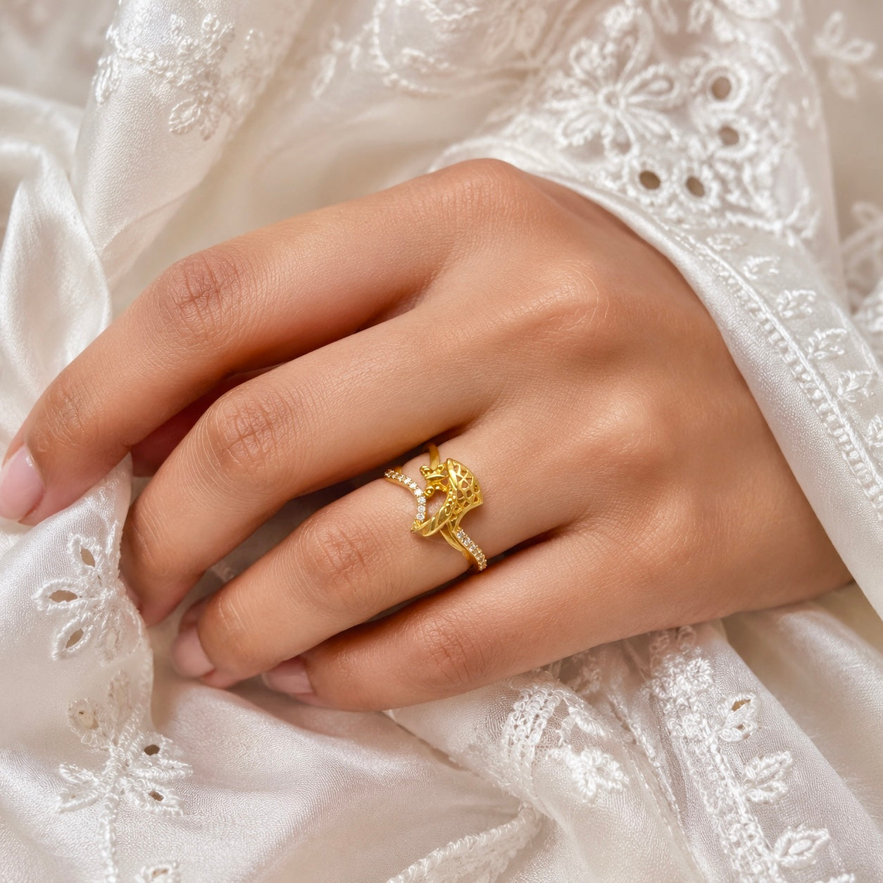 Elegant Micro Gold-Plated Statement AD Ring | Handmade Crystal Cut Daily Wear Ring