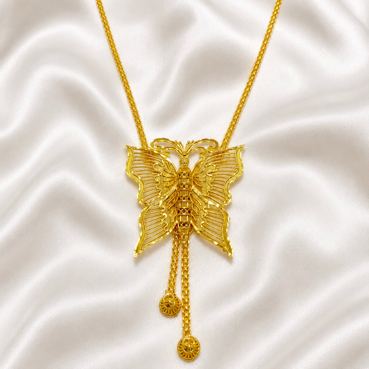 Luxury Butterfly Temple Long Tie Chain Necklace Set | Premium Micro Gold Plated Handcrafted Jewellery