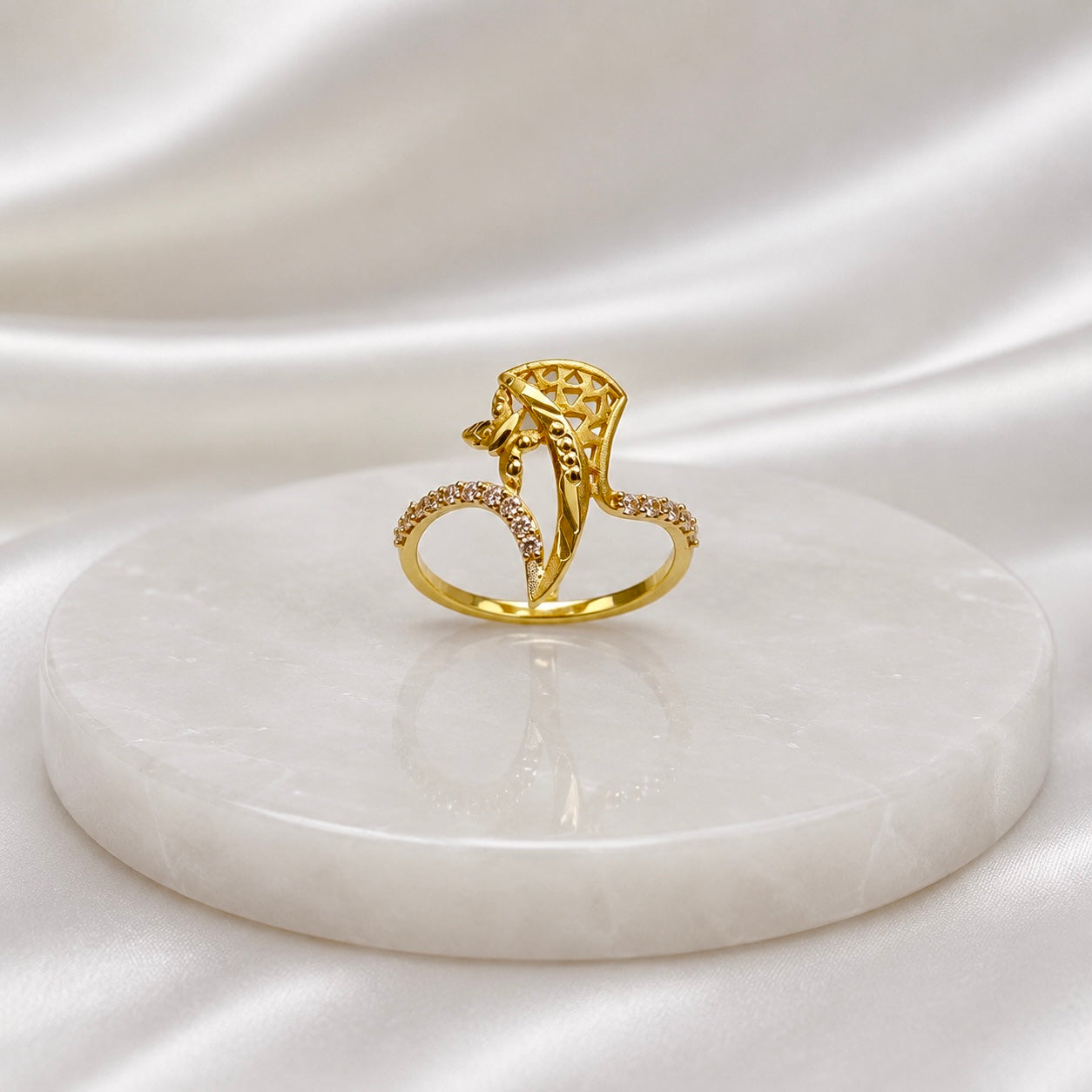 Elegant Micro Gold-Plated Statement AD Ring | Handmade Crystal Cut Daily Wear Ring