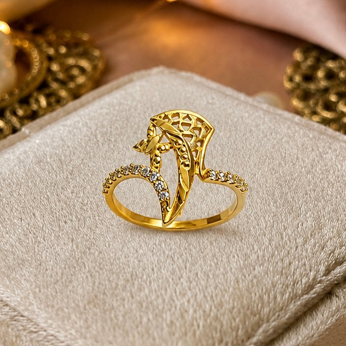 Elegant Micro Gold-Plated Statement AD Ring | Handmade Crystal Cut Daily Wear Ring