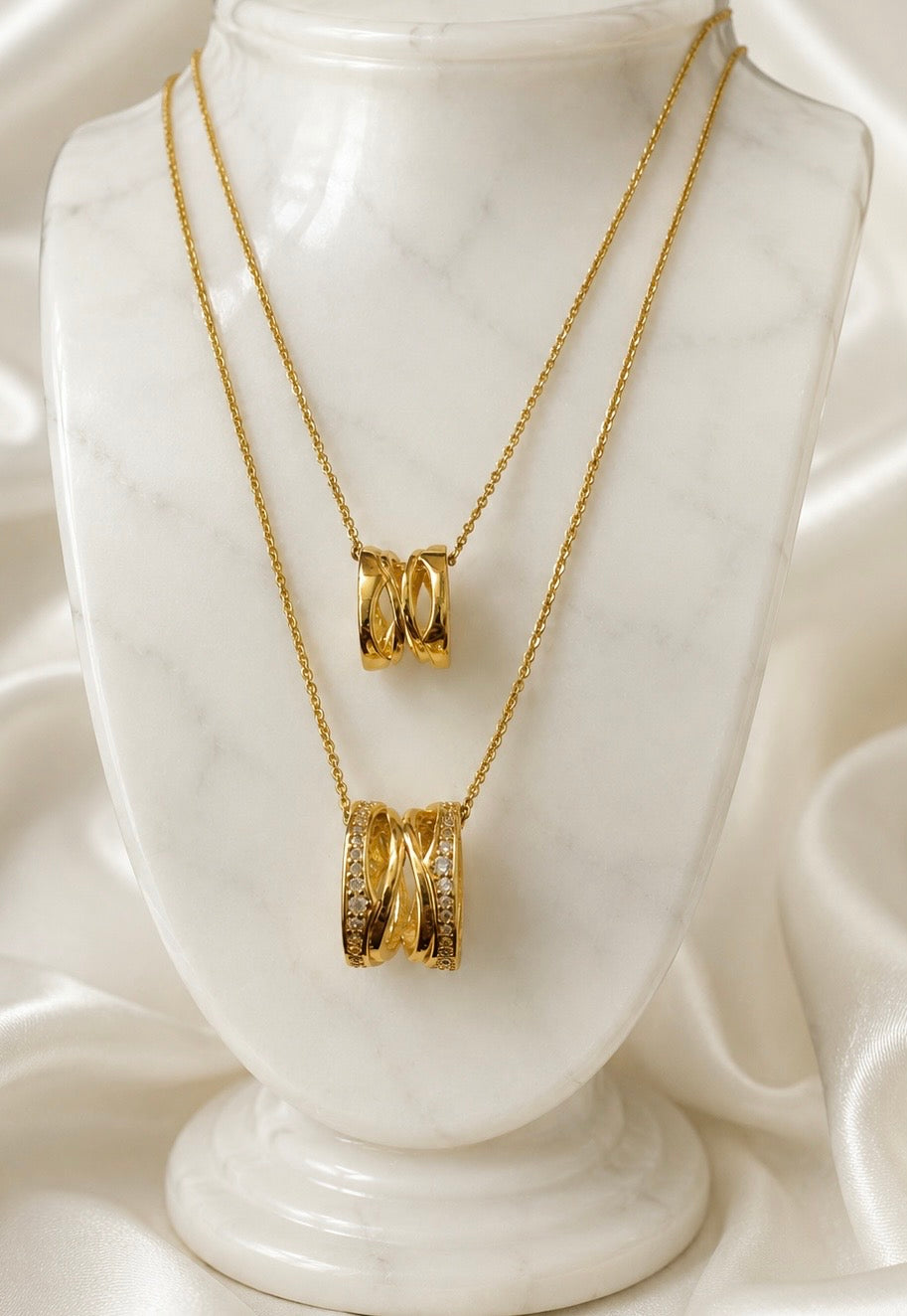 Dual Layer Ring Pendant Necklace | 18K Gold Plated Anti Tarnish AD Diamond Chain