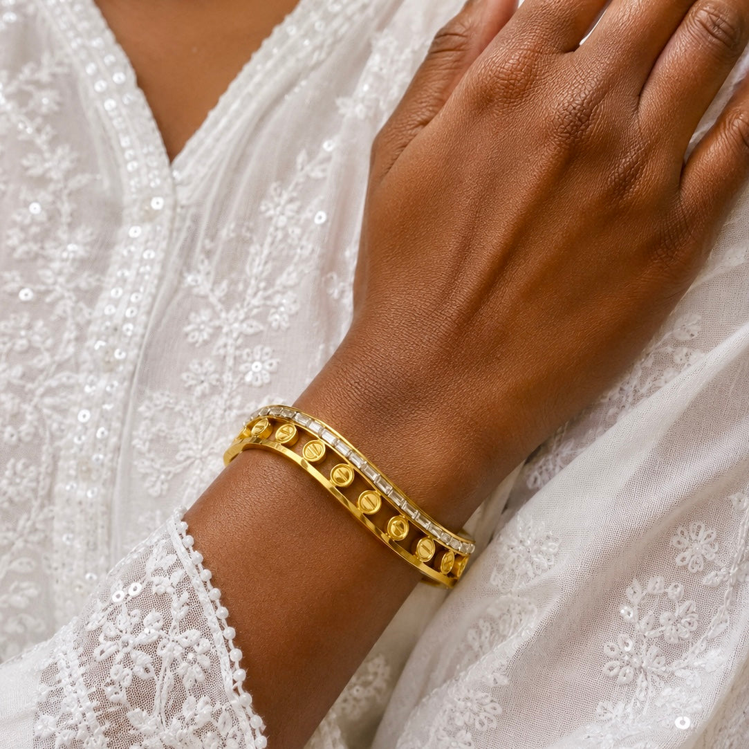 18K Gold Plated Geometric Crystal Anti Tarnish Bracelet | Premium Statement Bracelet