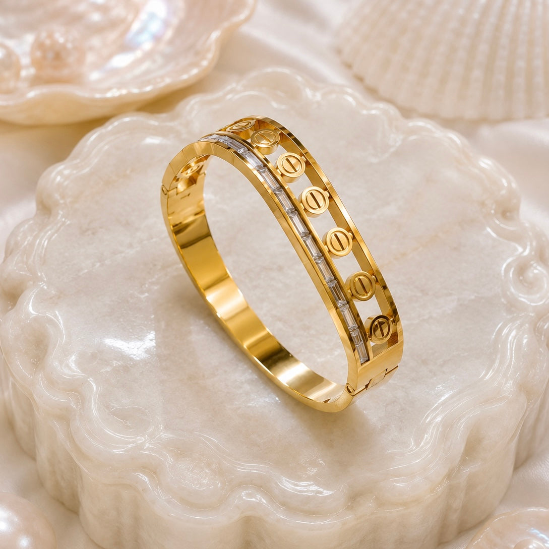 18K Gold Plated Geometric Crystal Anti Tarnish Bracelet | Premium Statement Bracelet