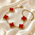 18K Gold Plated Red Enamel Clover Chain Bracelet | Anti Tarnish Statement Bracelet