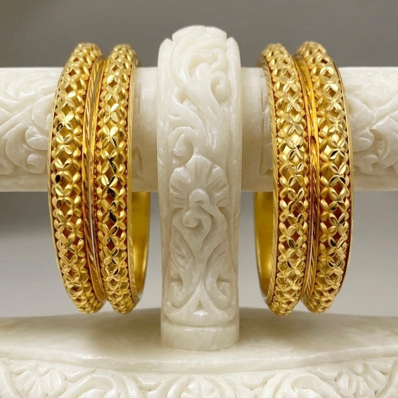 Premium Dubai Gold Floral Cutwork Bangle Pair – Micro-Plated Traditional Design