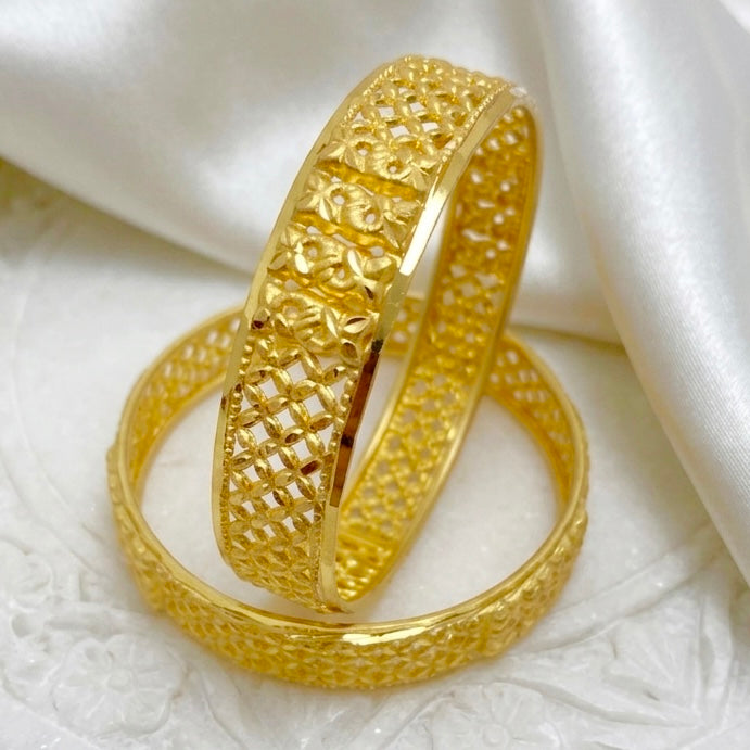 Dubai Gold Mesh Cutwork Bangle Pair – Premium Micro-Plated Traditional Design