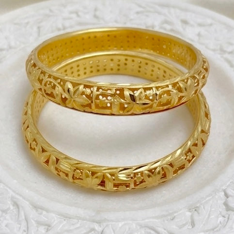 Handcrafted Dubai Gold Finish Floral Cutwork Bangles (Micro-Plated, Lightweight)