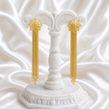 Floral Starburst Long Chain Tassel Earrings – Handmade Gold-Plated Pair