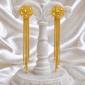 Floral Top Gold Chain Tassel Earrings – Handmade Micro Gold-Plated Long Earrings