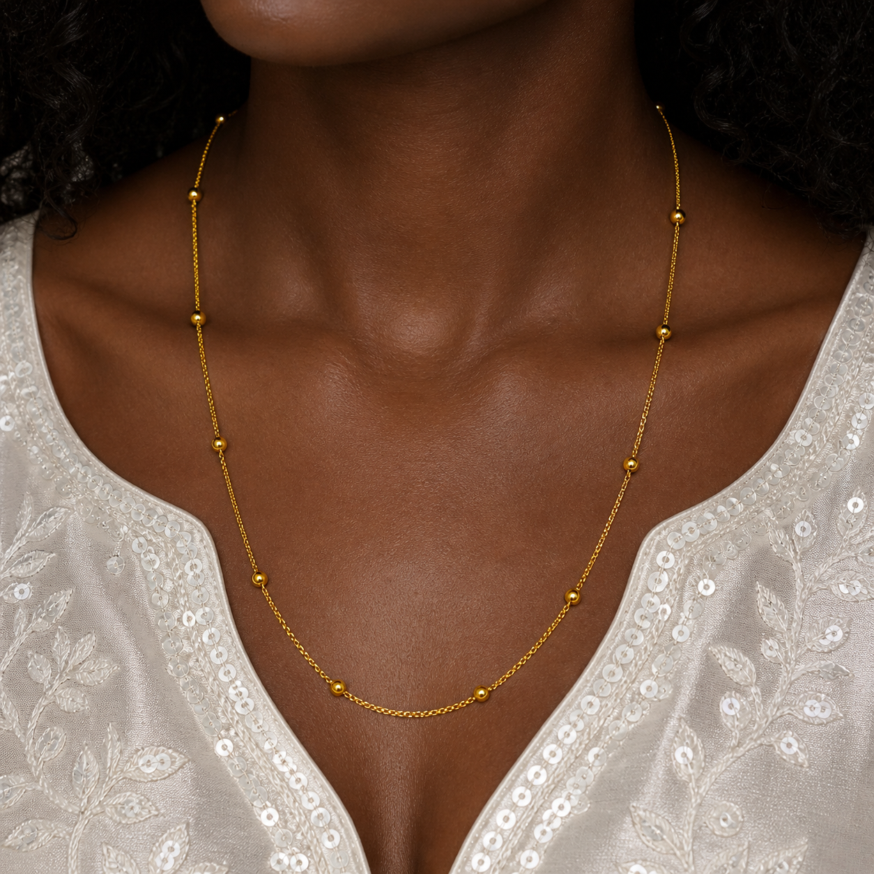 Microplated Gold Beaded Designer Neck Chain