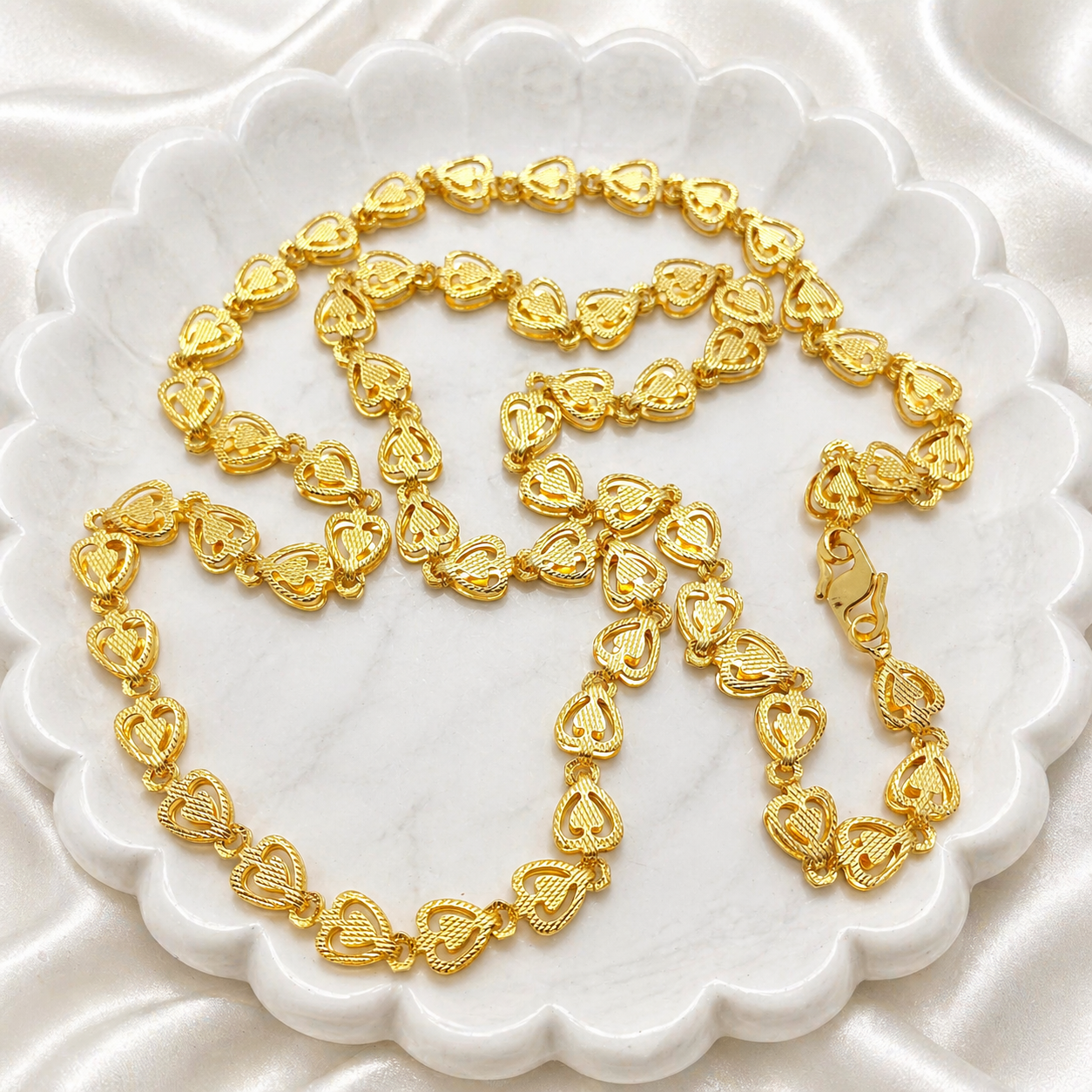 Microplated Gold Heart Link Neck Chain