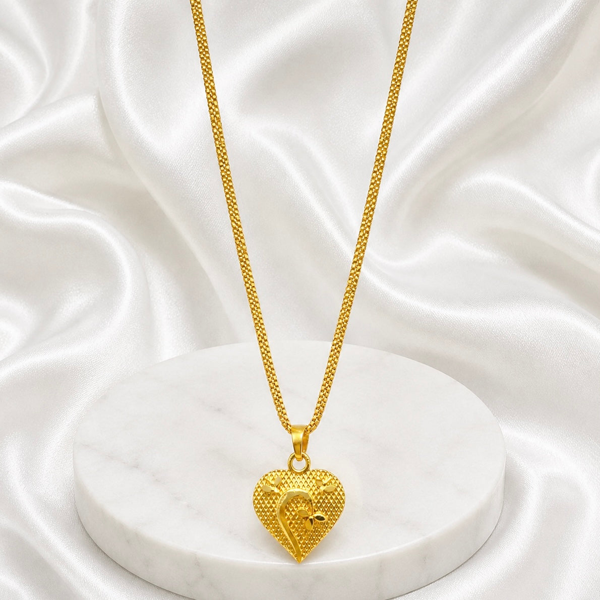 Micro Gold Plated Box Chain with Heart Pendant