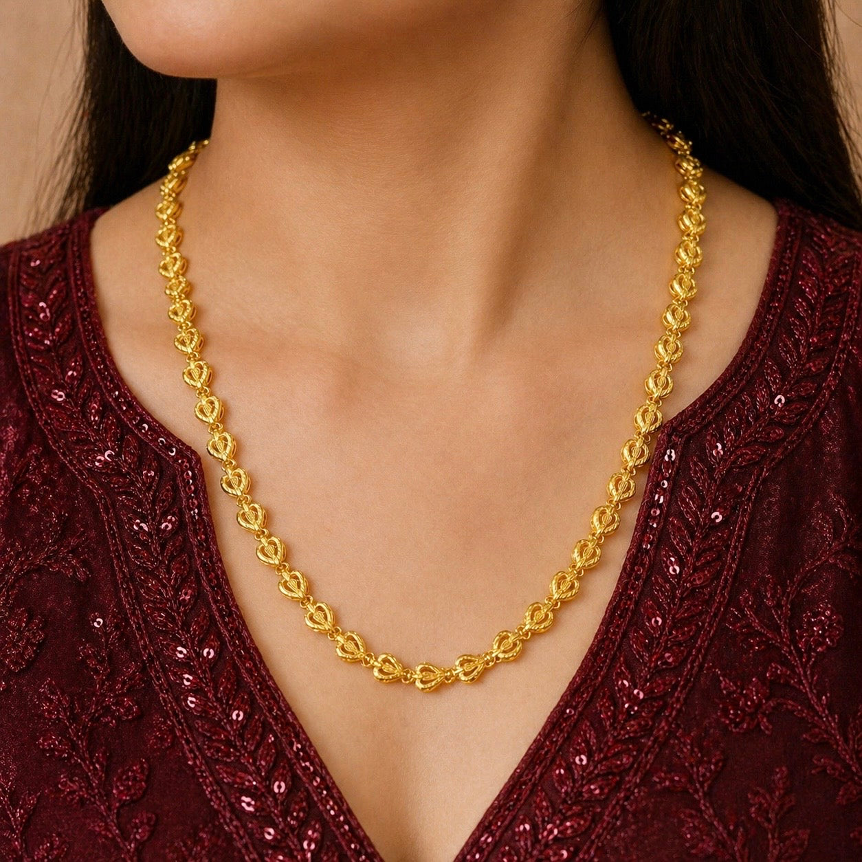 Microplated Gold Heart Link Neck Chain