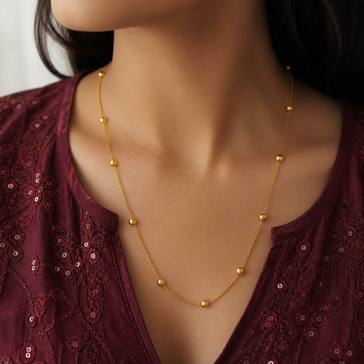 Microplated Gold Beaded Designer Neck Chain