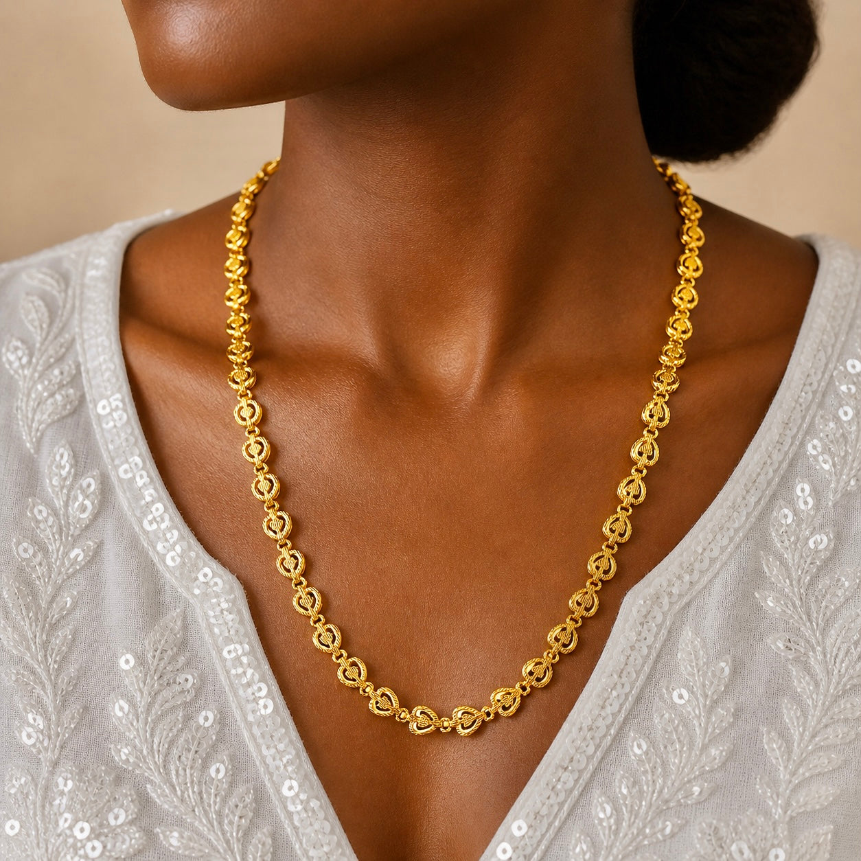 Microplated Gold Heart Link Neck Chain