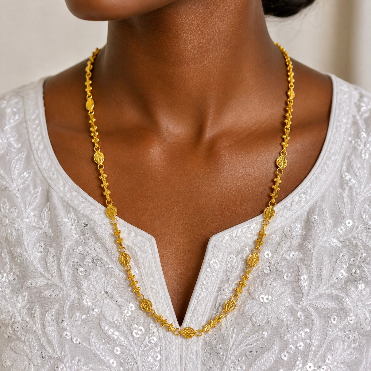 Microplated Gold Designer Bead Link Neck Chain