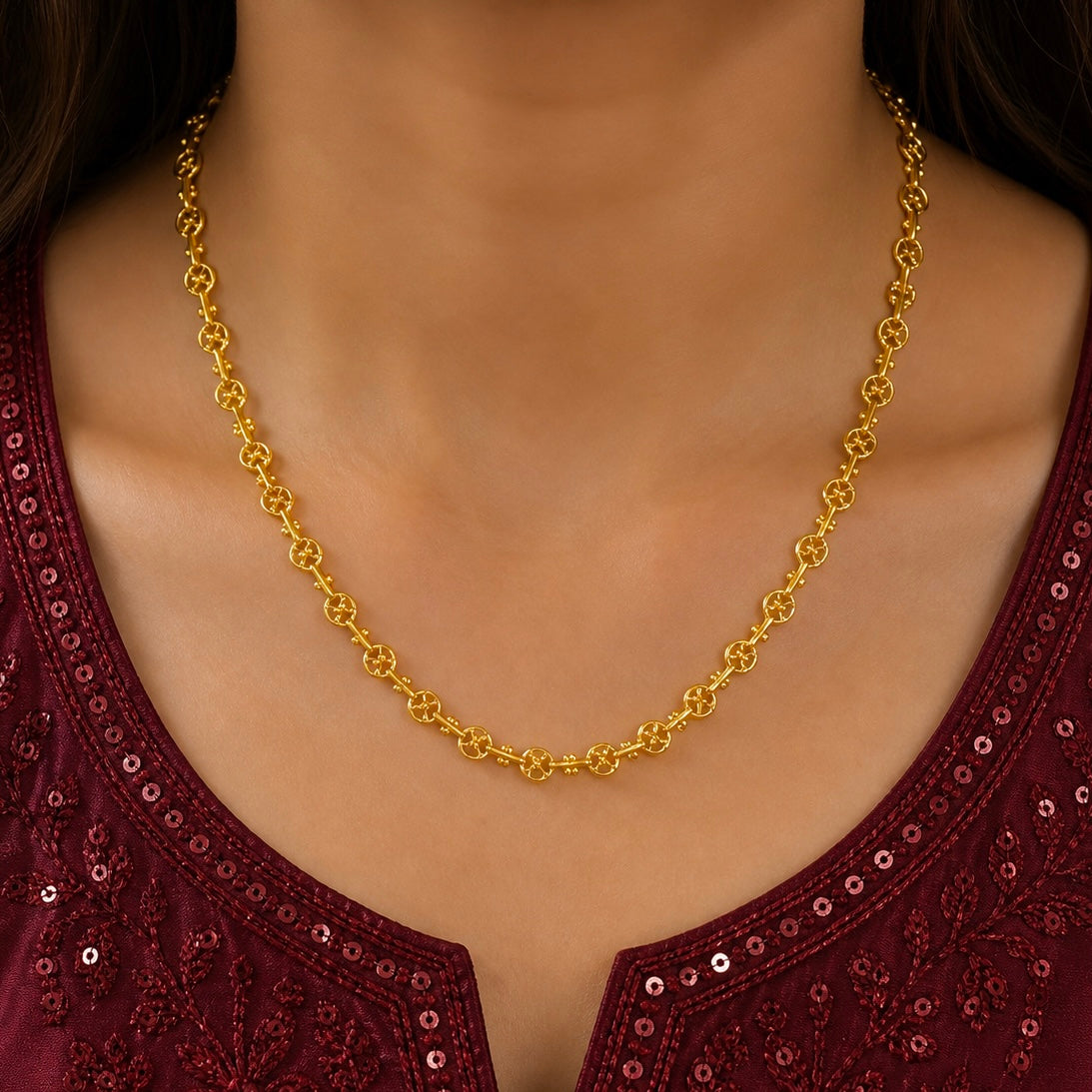 Microplated Gold Circular Designer Neck Chain