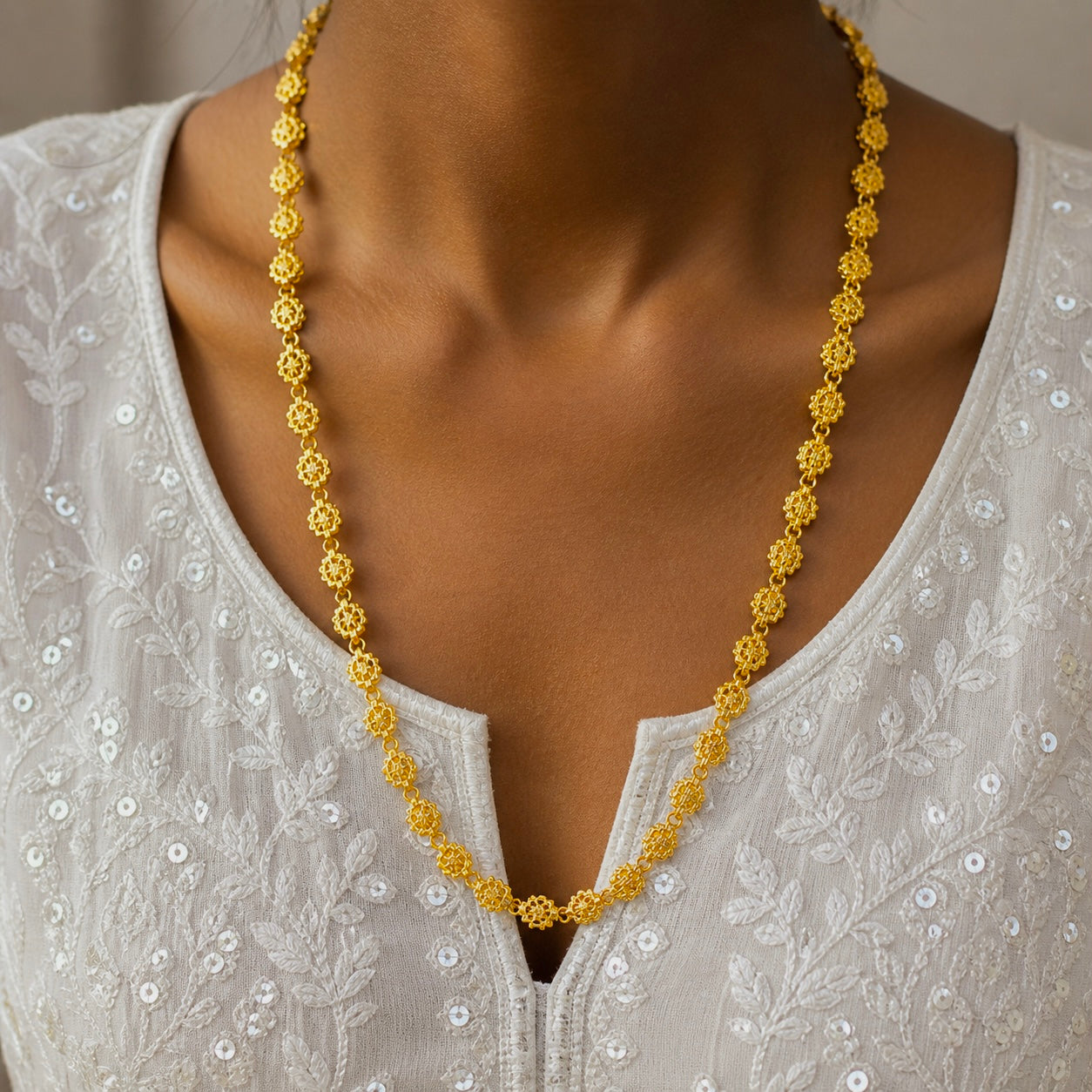 Microplated Gold Floral Link Neck Chain