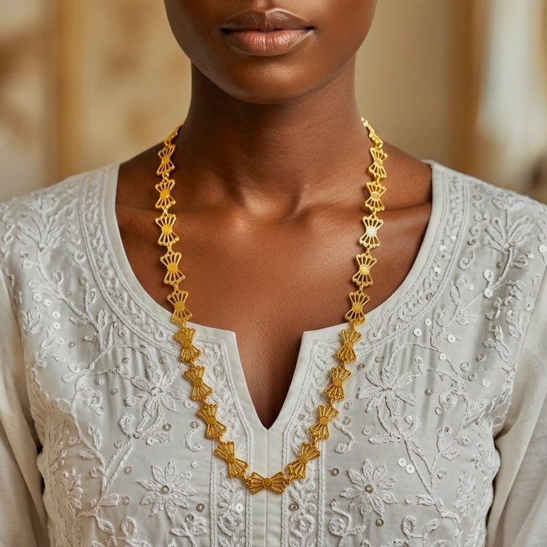 Microplated Gold Bow Shaped Design Neck Chain