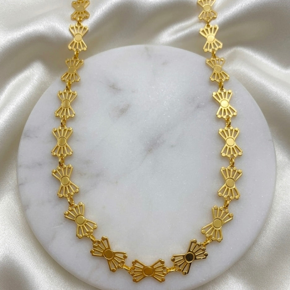 Microplated Gold Bow Shaped Design Neck Chain