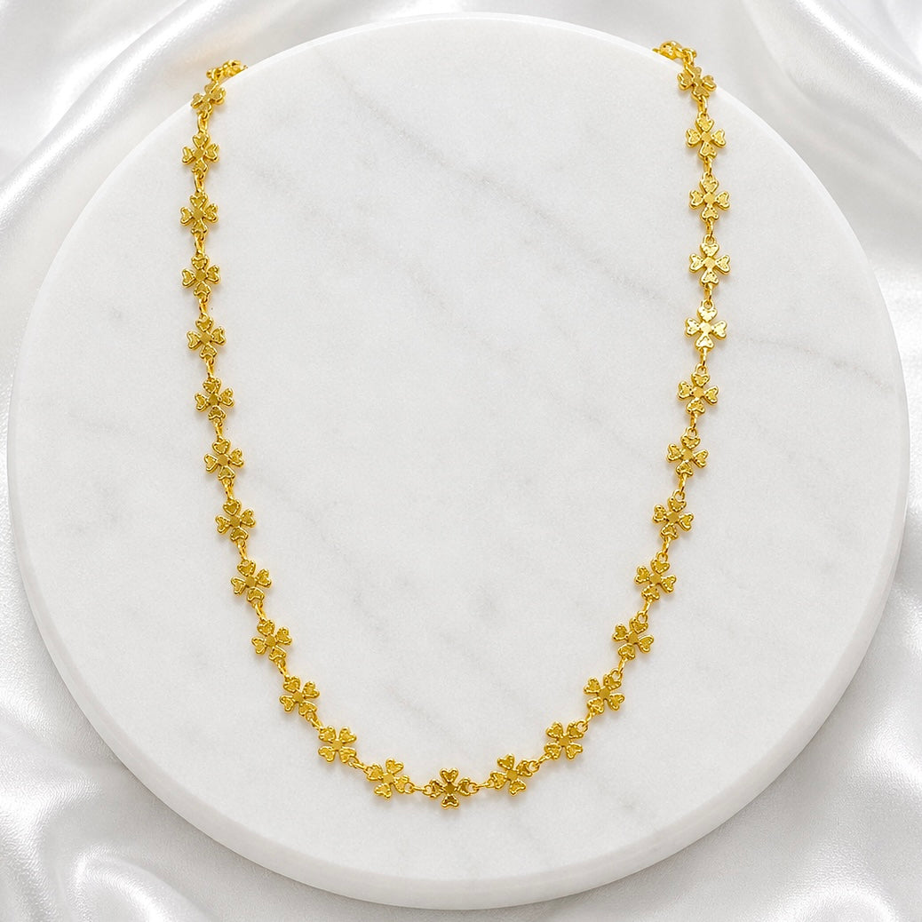 Microplated Gold Clover Link Neck Chain
