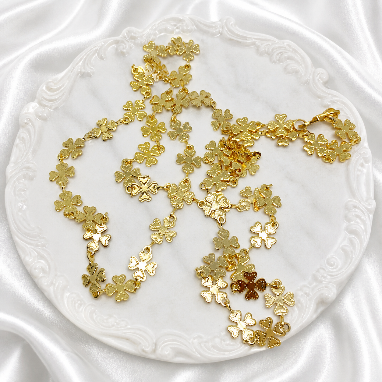 Microplated Gold Clover Link Neck Chain