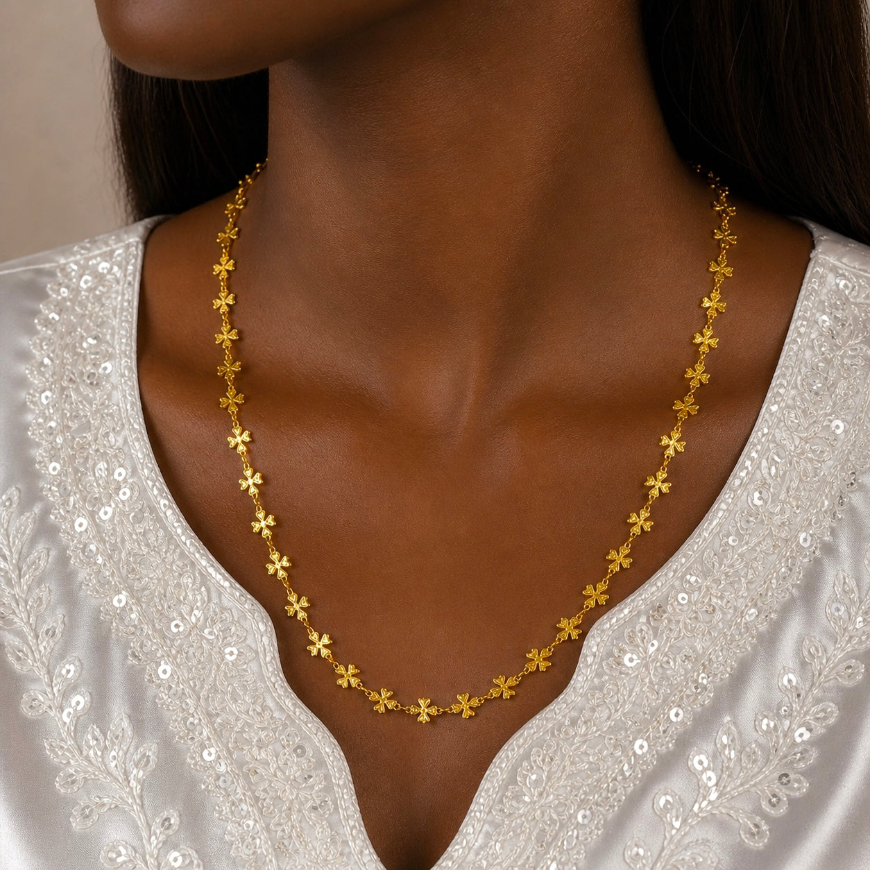 Microplated Gold Clover Link Neck Chain