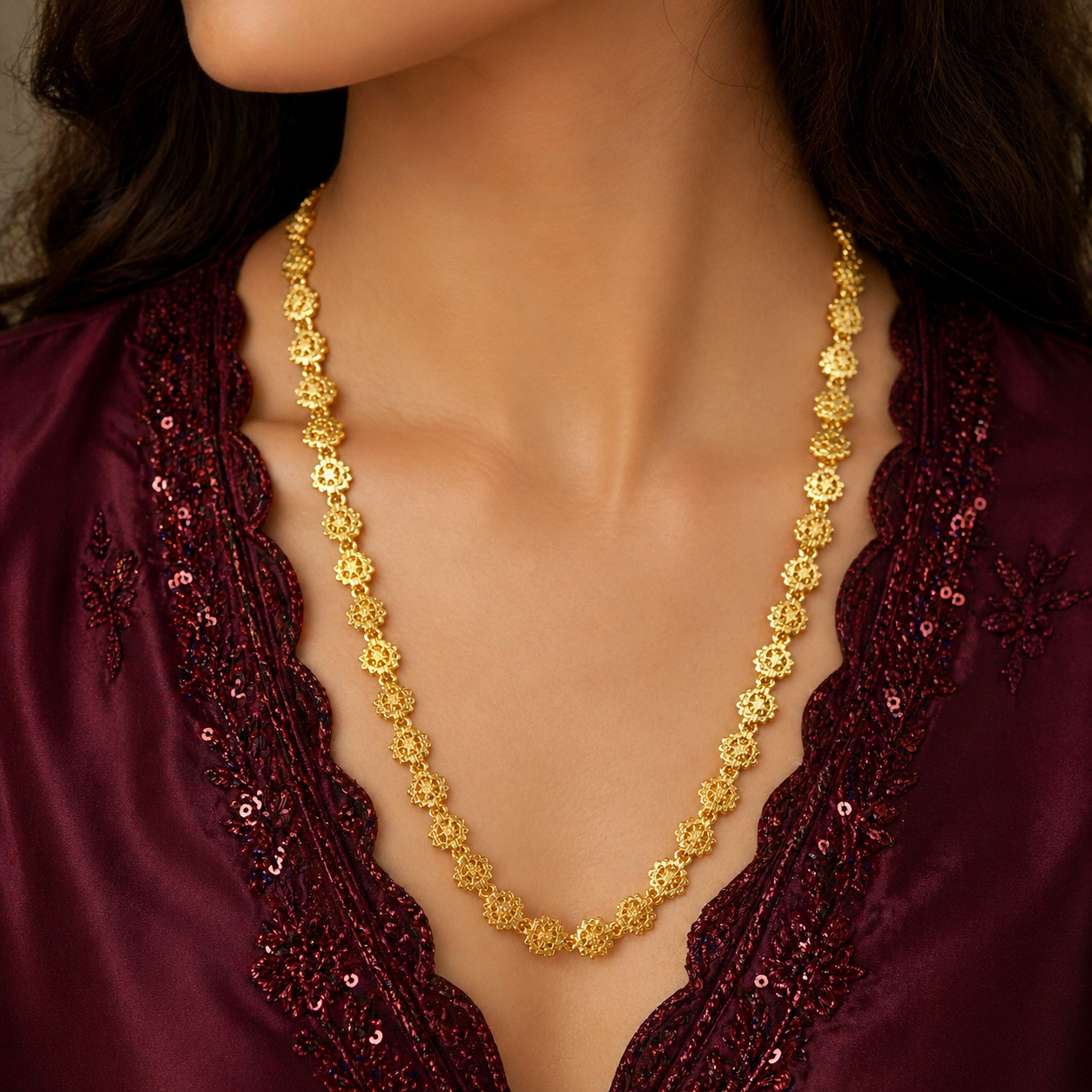 Microplated Gold Floral Link Neck Chain