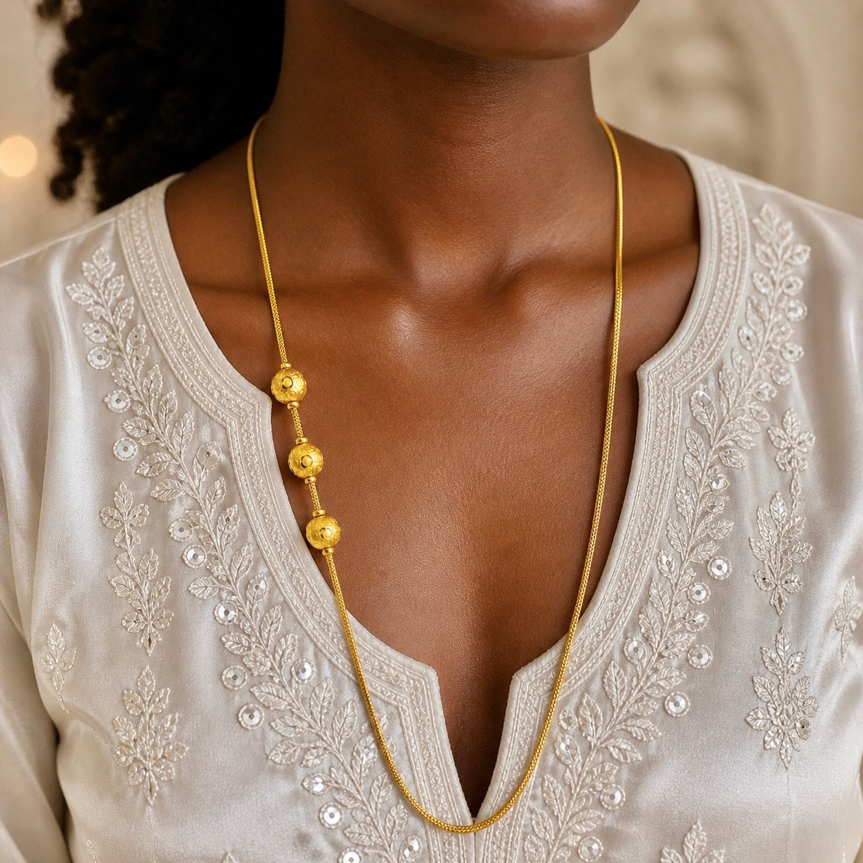 Micro Gold Plated Three Ball Mugapu Neck Chain