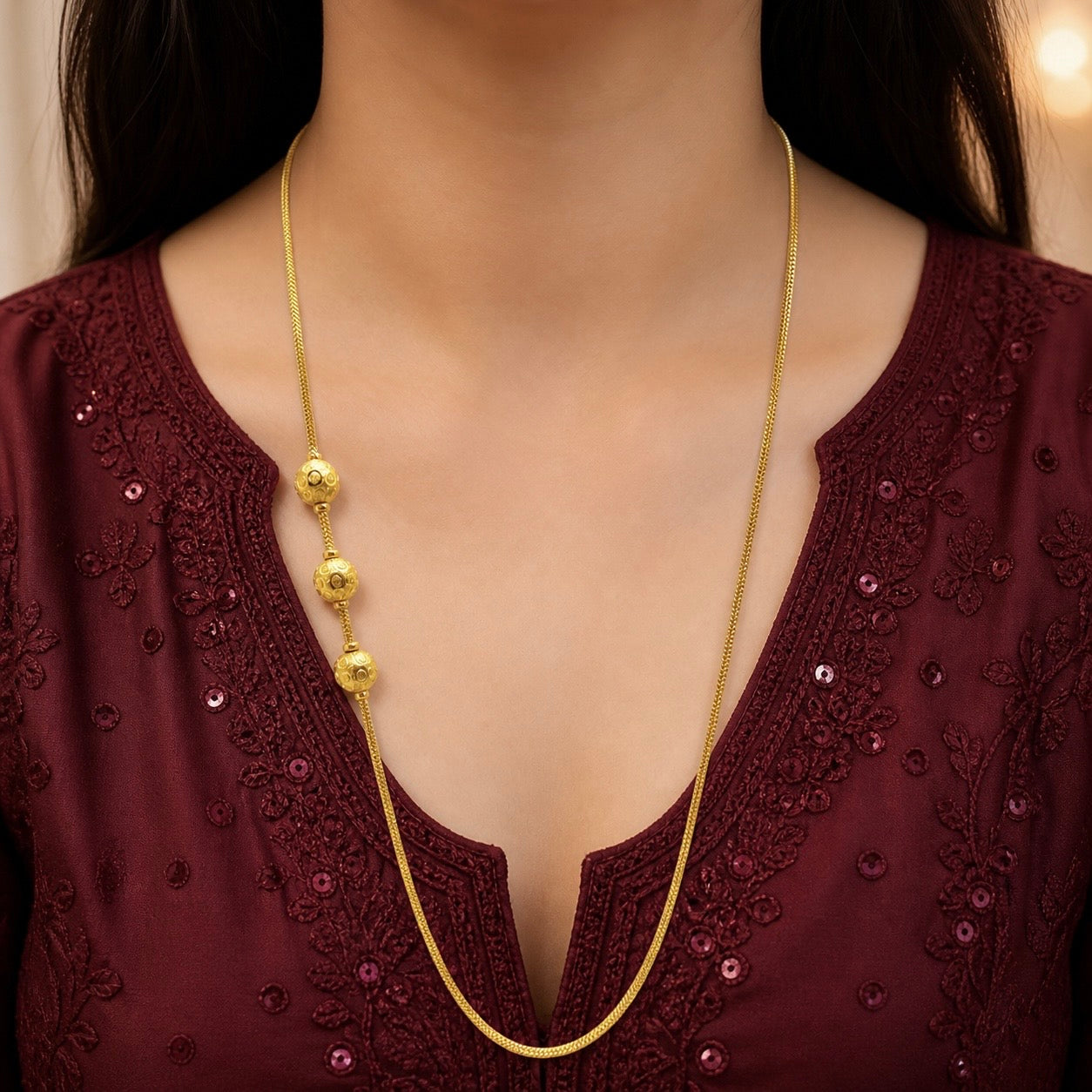 Micro Gold Plated Three Ball Mugapu Neck Chain