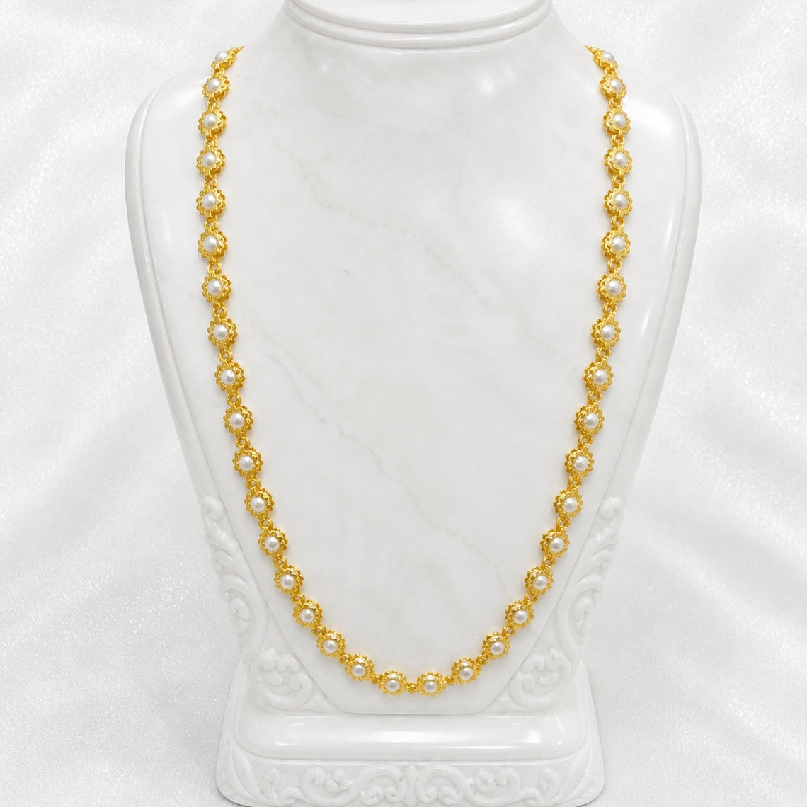 Microplated Gold Pearl Floral Neck Chain
