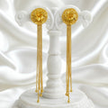 Gold Floral Stud with Long Chain Tassel Earrings – Micro Plated Temple Style