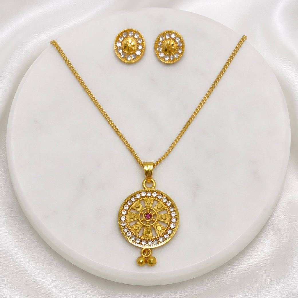 Luxury Circular AD Ruby Gold Pendant Necklace Set | Premium Microplated Handcrafted Jewellery