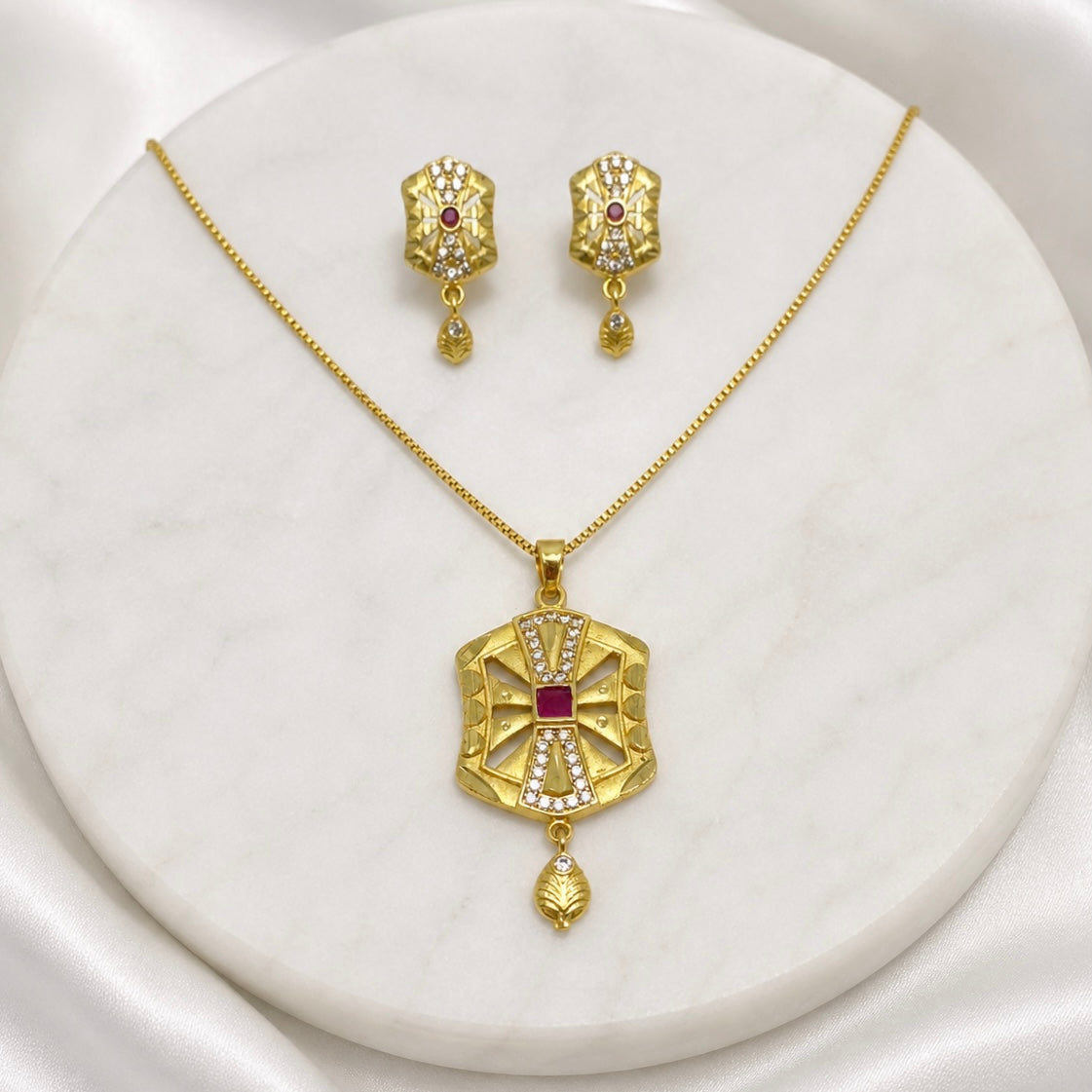Luxury Ruby AD Statement Gold Necklace Set | Premium Microplated Handcrafted Jewellery