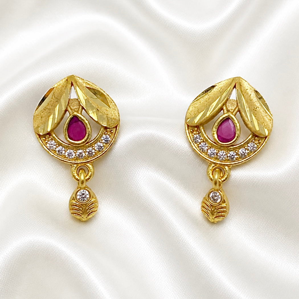 Gold Plated AD & Ruby Necklace Set with Earrings | Microplated Designer Pendant Set