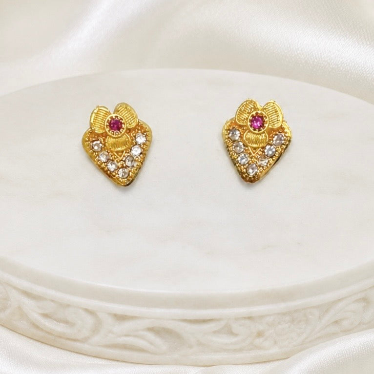 Luxury Floral AD Ruby Gold Pendant Necklace Set | Premium Microplated Handcrafted Jewellery