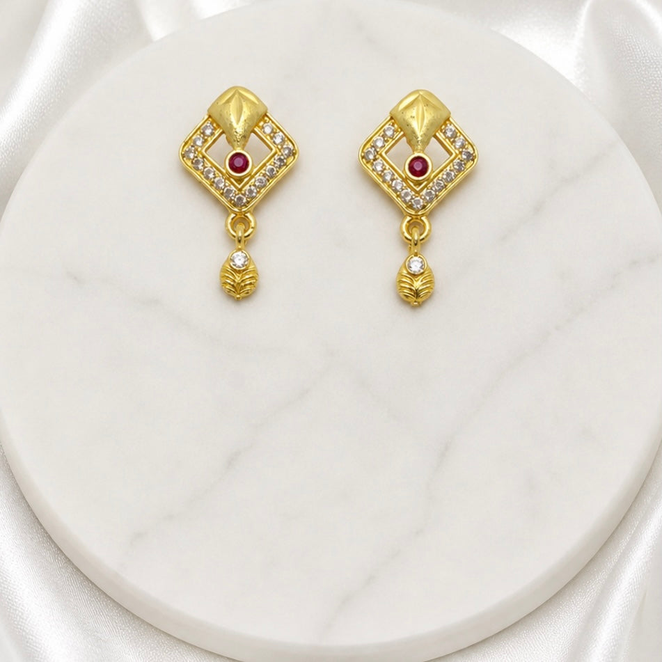 Luxury Ruby AD Geometric Gold Necklace Set | Premium Microplated Statement Jewellery