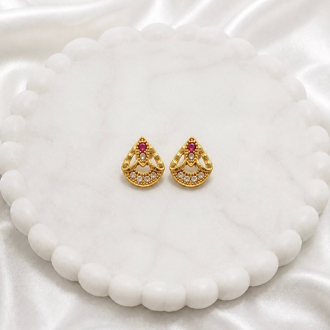 Luxury AD Ruby Teardrop Gold Pendant Necklace Set | Premium Microplated Handcrafted Jewellery Pricing