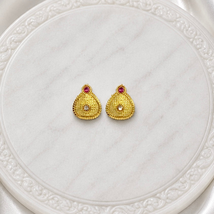 Luxury Pear Drop AD Ruby Gold Pendant Necklace Set | Premium Microplated Handcrafted Jewellery