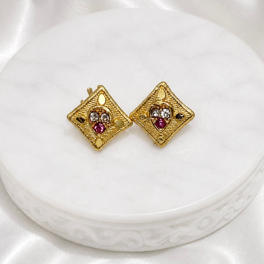 Luxury Geometric AD Ruby Gold Pendant Necklace Set | Premium Microplated Handcrafted Jewellery